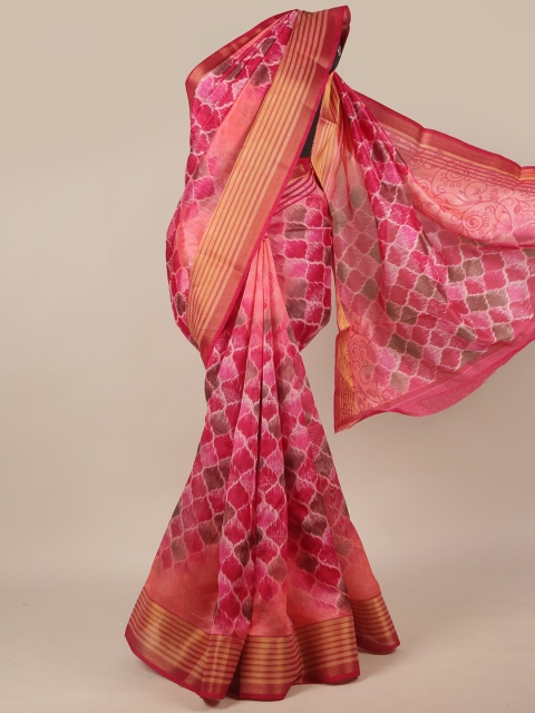 

Pothys Pink & White Ethnic Motifs Zari Saree