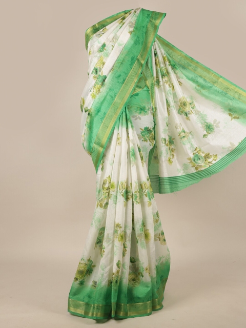

Pothys White & Green Floral Saree
