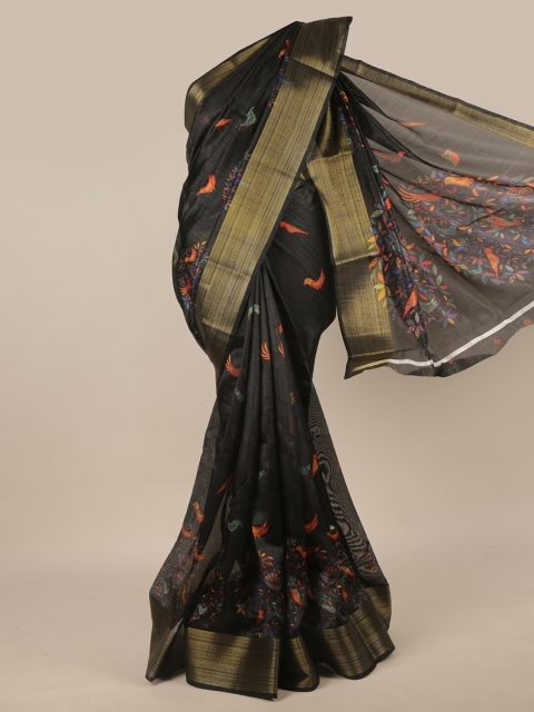 

Pothys Black & Orange Cotton Blend Ethnic Motifs Zari Saree