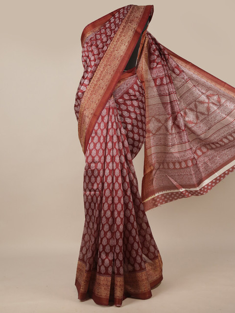 

Pothys Maroon & White Ethnic Motifs Saree