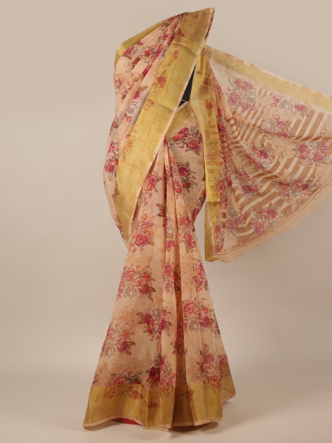 

Pothys Peach-Coloured Floral Printed Cotton Blend Saree