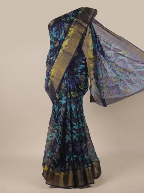 

Pothys Blue & Gold-Toned Floral Saree
