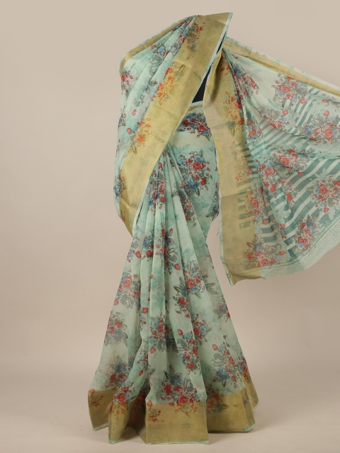 

Pothys Green & Red Floral Zari Saree