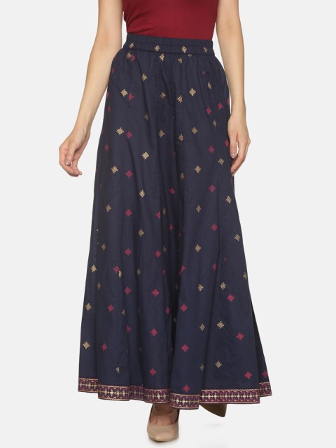 

Saffron Threads Women Navy Blue & Gold-Toned Woven Flared Ethnic Palazzos