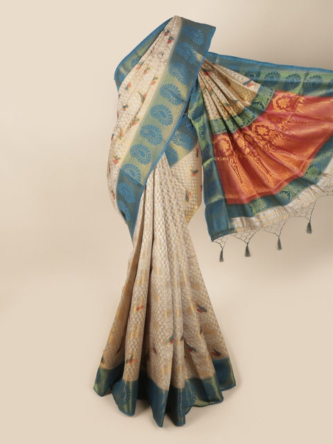 

Pothys Grey & Gold-Toned Ethnic Motifs Zari Art Silk Banarasi Saree