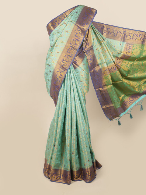 

Pothys Blue & Gold-Toned Ethnic Motifs Zari Art Silk Banarasi Saree