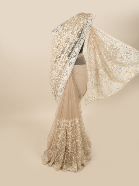 

Pothys Cream-Coloured Floral Embroidered Net Saree
