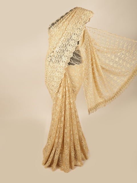 

Pothys Gold-Toned Floral Beads & Stones Net Heavy Work Saree