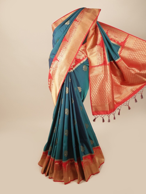

Pothys Blue & Gold-Toned Woven Design Zari Art Silk Banarasi Saree