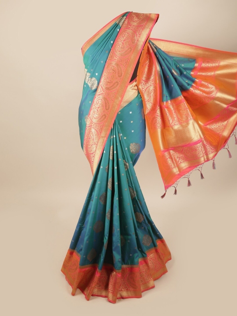 

Pothys Blue & Peach-Coloured Ethnic Motifs Zari Art Silk Banarasi Saree