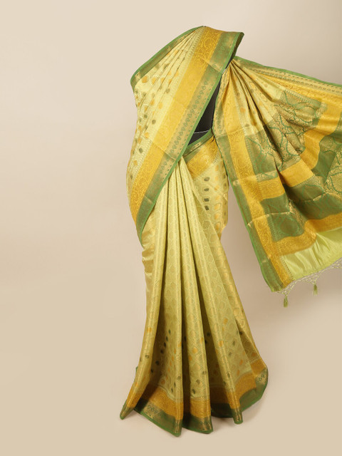 

Pothys Yellow & Green Floral Zari Art Silk Banarasi Saree