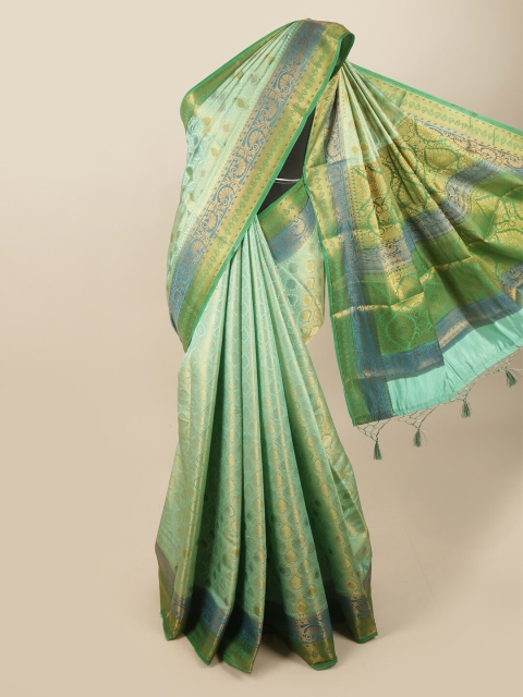 

Pothys Green & Gold-Toned Woven Design Art Silk Banarasi Saree