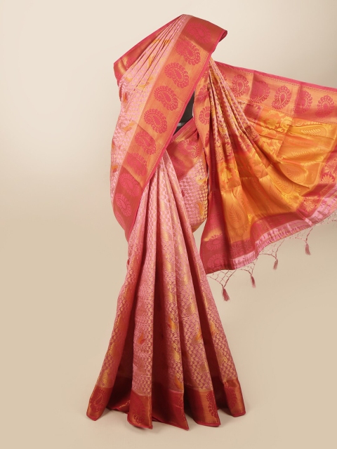

Pothys Pink & Gold-Toned Woven Design Zari Art Silk Banarasi Saree