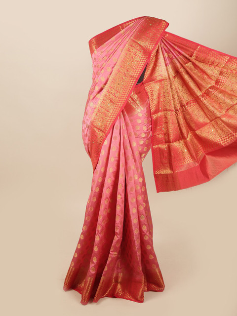 

Pothys Pink & Red Woven Design Zari Art Silk Banarasi Saree