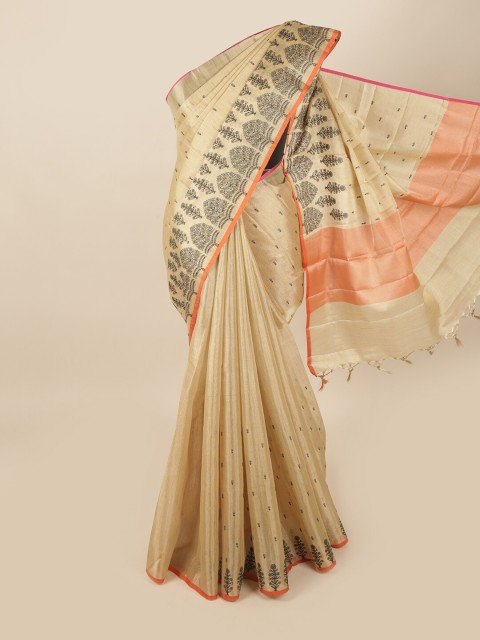 

Pothys Gold-Toned & Black Ethnic Motifs Tissue Saree