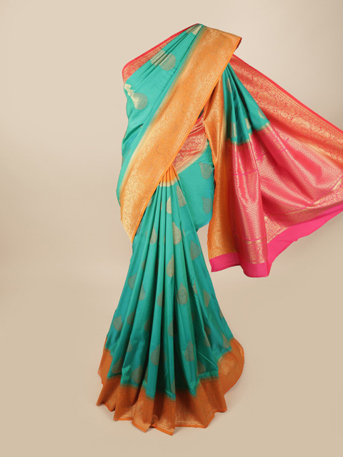 

Pothys Green & Gold-Toned Woven Design Zari Art Silk Banarasi Saree