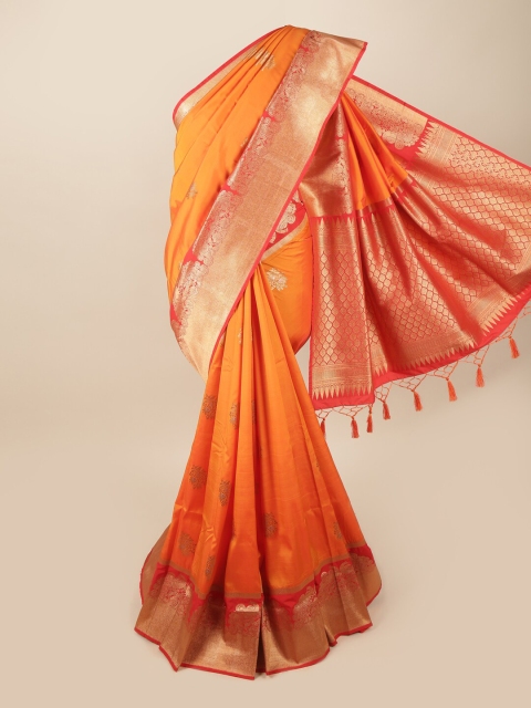 

Pothys Orange & Red Ethnic Motifs Zari Art Silk Banarasi Saree