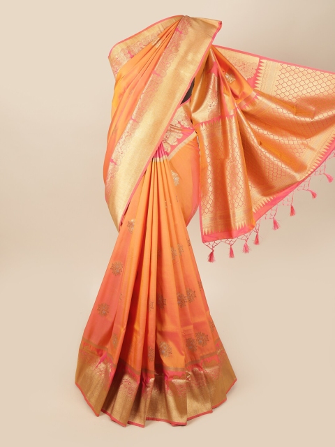 

Pothys Orange & Gold-Toned Woven Design Zari Art Silk Banarasi Saree