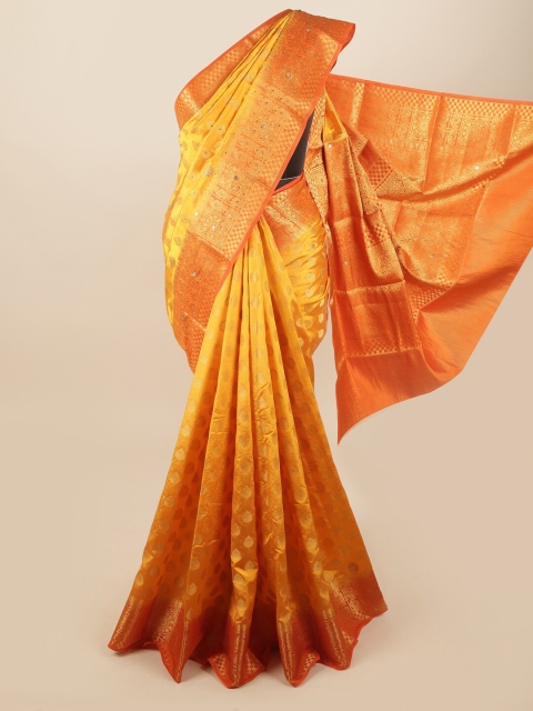 

Pothys Yellow & Orange Woven Design Zari Art Silk Banarasi Saree