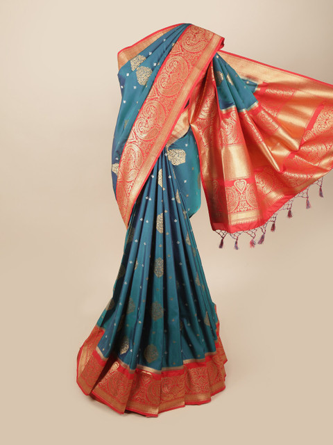 

Pothys Blue & Gold-Toned Woven Design Zari Art Silk Banarasi Saree