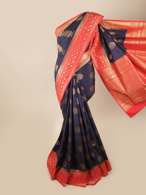 

Pothys Navy Blue & Orange Woven Design Zari Art Silk Banarasi Saree