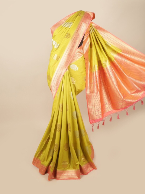 

Pothys Green & Pink Floral Zari Art Silk Banarasi Saree