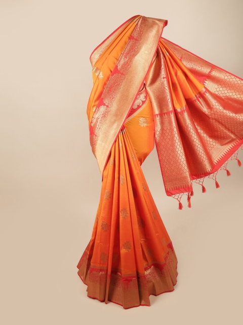 

Pothys Orange & Red Ethnic Motifs Zari Art Silk Banarasi Saree