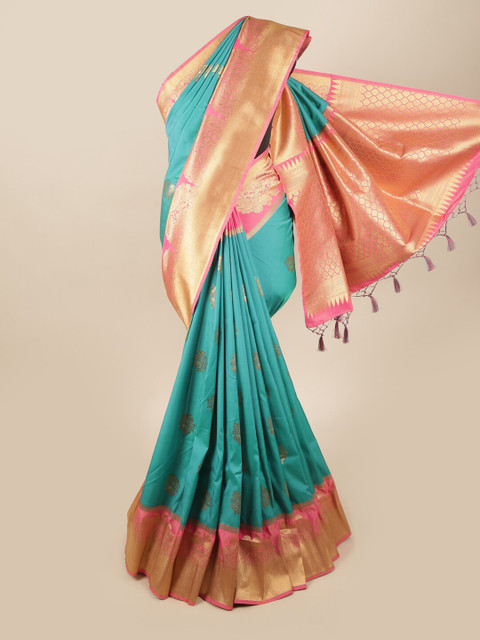 

Pothys Blue & Pink Ethnic Motifs Zari Art Silk Banarasi Saree