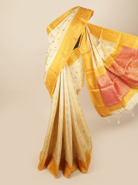

Pothys Cream-Coloured & Pink Woven Design Zari Art Silk Banarasi Saree
