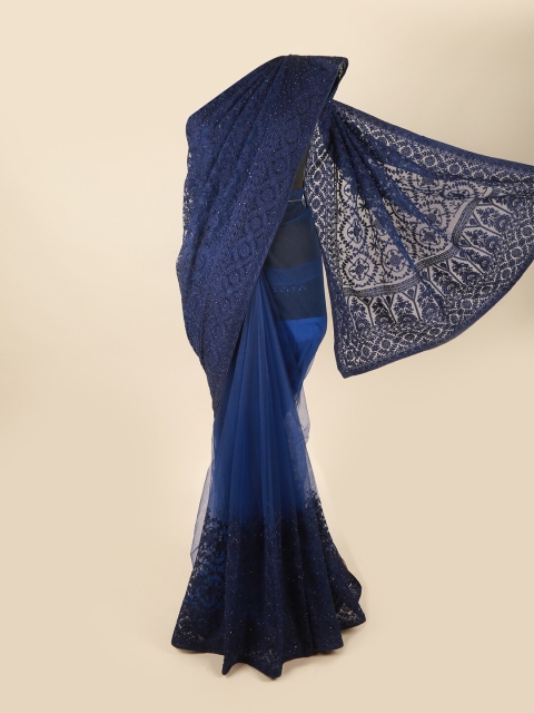 

Pothys Navy Blue Floral Beads and Stones Net Saree