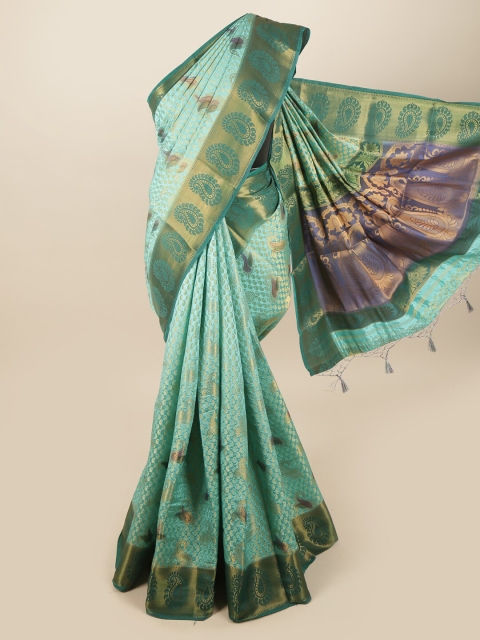 

Pothys Green & Blue Woven Design Zari Art Silk Banarasi Saree