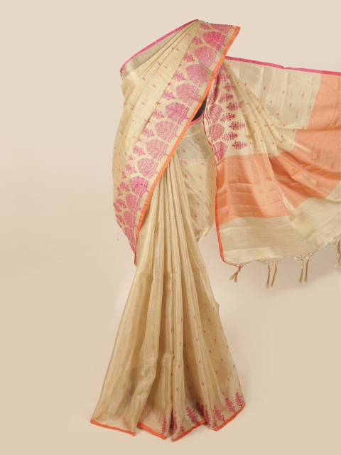 

Pothys Gold-Toned Floral Embroidered Tissue Saree