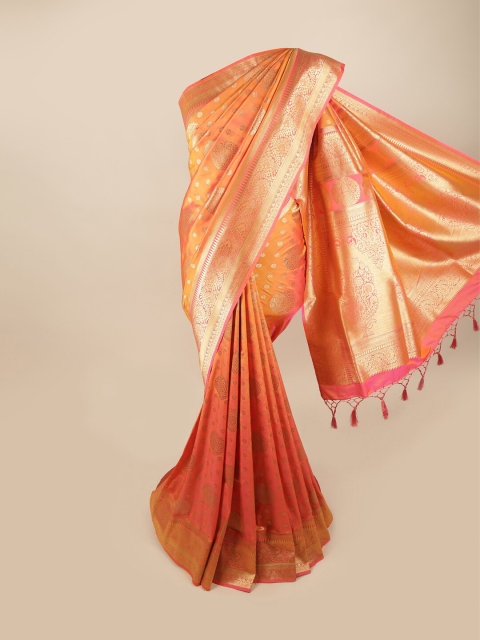 

Pothys Orange & Pink Ethnic Motifs Zari Art Silk Banarasi Saree