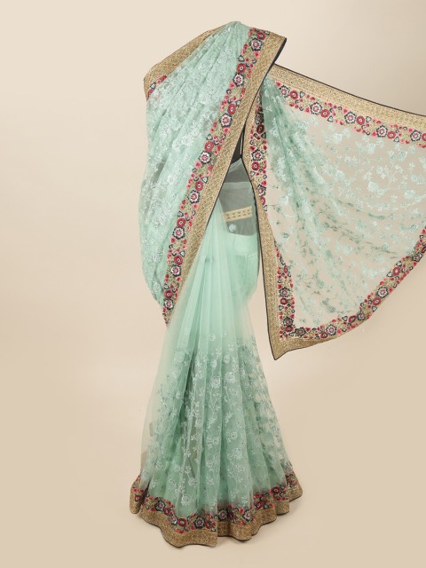 

Pothys Green & Red Embellished Embroidered Net Saree