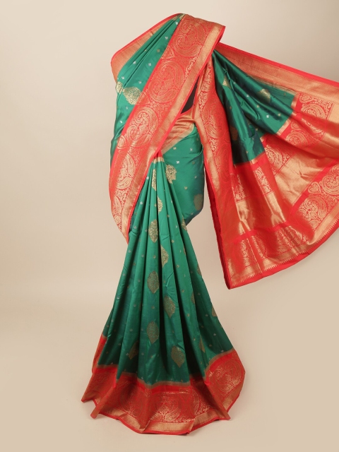 

Pothys Green & Gold-Toned Woven Design Zari Art Silk Banarasi Saree