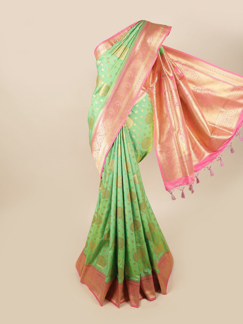 

Pothys Green & Pink Ethnic Motifs Zari Art Silk Banarasi Saree