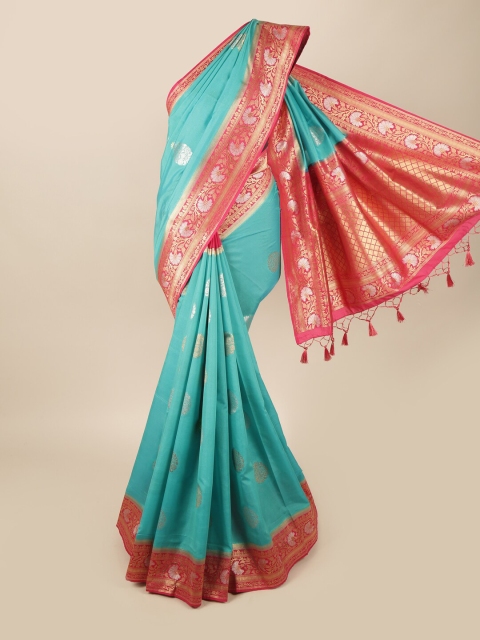 

Pothys Blue & Red Woven Design Zari Art Silk Banarasi Saree