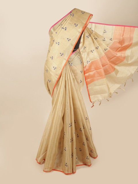 

Pothys Beige & Blue Ethnic Motifs Tissue Saree