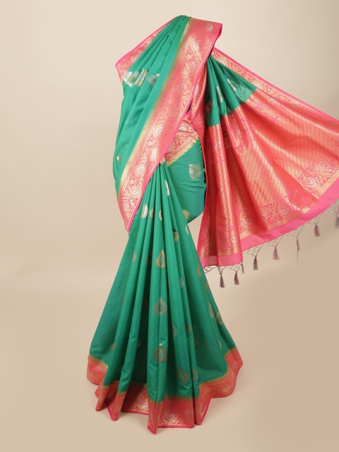 

Pothys Green & Pink Ethnic Motifs Zari Art Silk Banarasi Saree