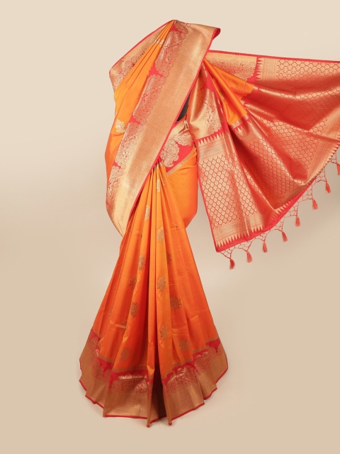 

Pothys Orange & Red Ethnic Motifs Zari Art Silk Banarasi Saree
