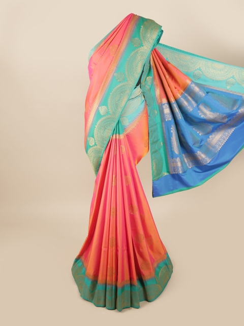 

Pothys Pink & Blue Ethnic Motifs Zari Art Silk Banarasi Saree