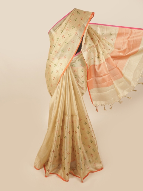 

Pothys Gold-Toned & Red Floral Embroidered Tissue Saree