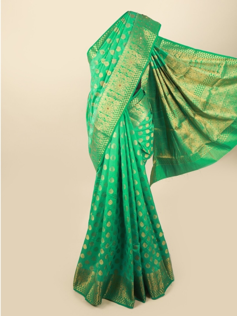 

Pothys Green & Gold-Toned Ethnic Motifs Zari Art Silk Banarasi Saree