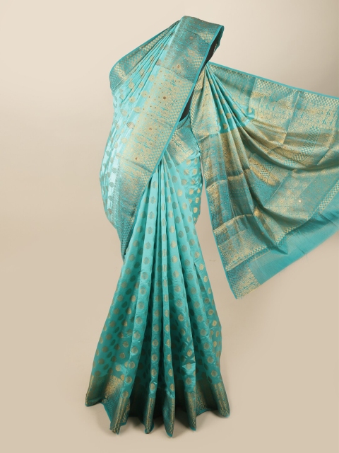 

Pothys Blue & Gold-Toned Woven Design Zari Art Silk Banarasi Saree