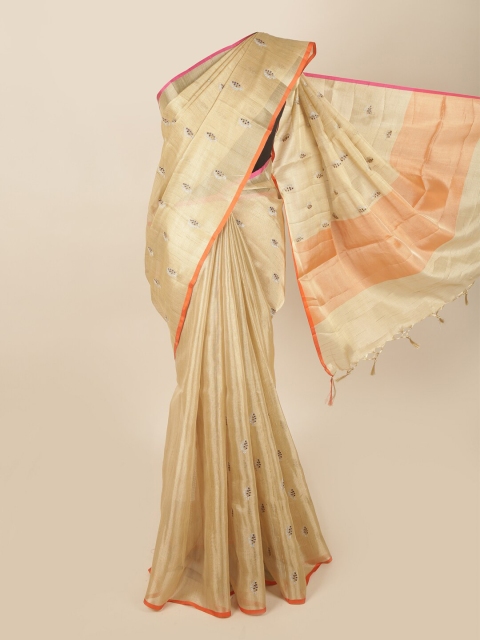 

Pothys Gold-Toned Floral Embroidered Tissue Saree