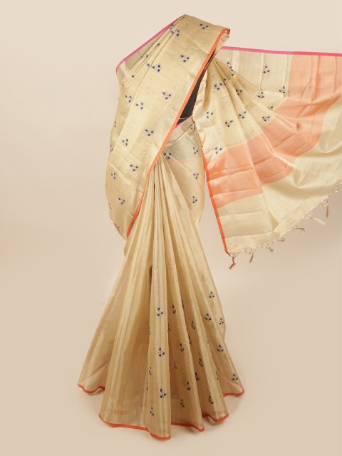 

Pothys Gold-Toned Floral Embroidered Tissue Saree