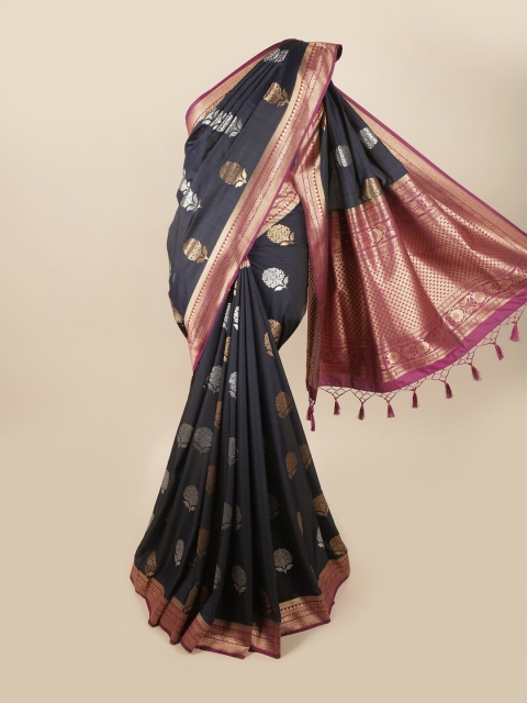 

Pothys Navy Blue & Gold-Toned Ethnic Motifs Zari Art Silk Banarasi Saree