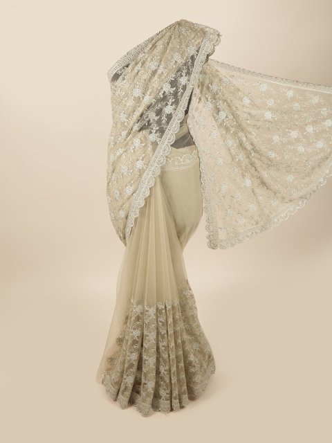

Pothys Beige Floral Embroidered Net Saree