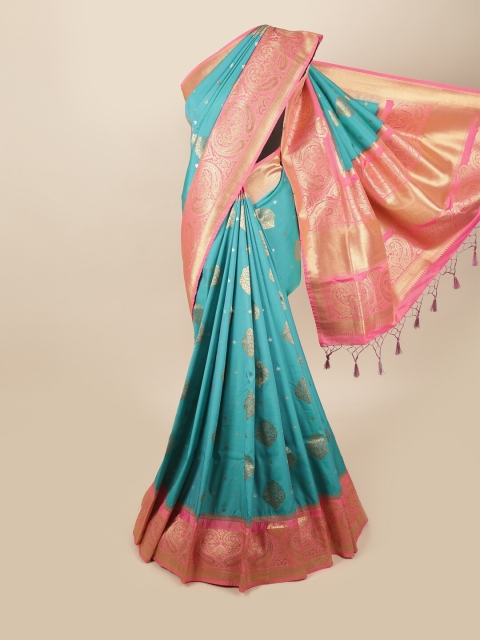 

Pothys Blue & Pink Ethnic Motifs Zari Art Silk Banarasi Saree