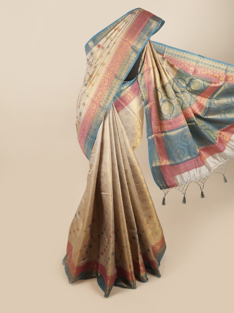 

Pothys Grey & Gold-Toned Ethnic Motifs Zari Art Silk Banarasi Saree